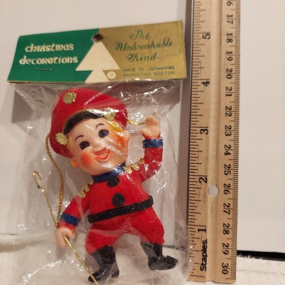 Vtg Flocked Felt Christmas Marching Band Majorette Christmas Ornament 4"  NOS - Picture 2 of 8